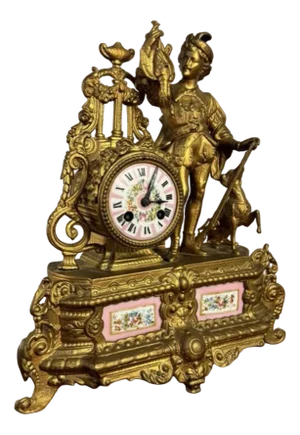 Antique French Victorian Gilt Metal and Porcelain Mantel Clock, 1860
