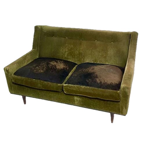 Contemporary Vintage Mohair Velvet & Cowhide Loveseat For Sale - Image 3 of 9