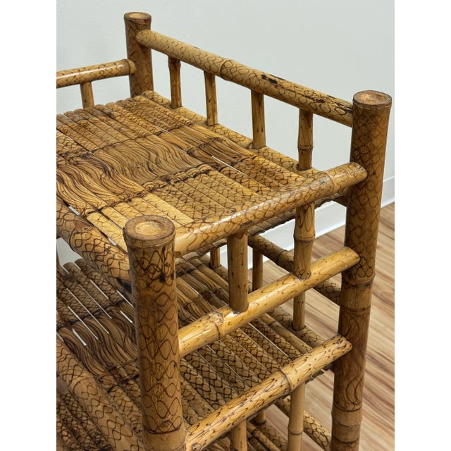 Vintage Scorched Bamboo Three Tier Etagere Shelf For Sale - Image 11 of 11