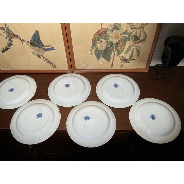 Mid 20th Century Vintage Wood & Sons England Kenya Blue & White Dinner Plates - Set of 6 For Sale - Image 5 of 10