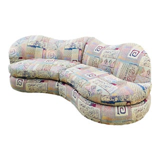 1990s Postmodern Bassett Biomorphic Kidney Bean Shaped Curved Platform Sofa For Sale