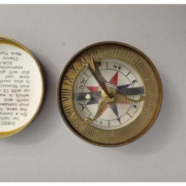 Mid-Century Brass Sundial Compass on Wood Stand by Son MFG New York For Sale - Image 4 of 7