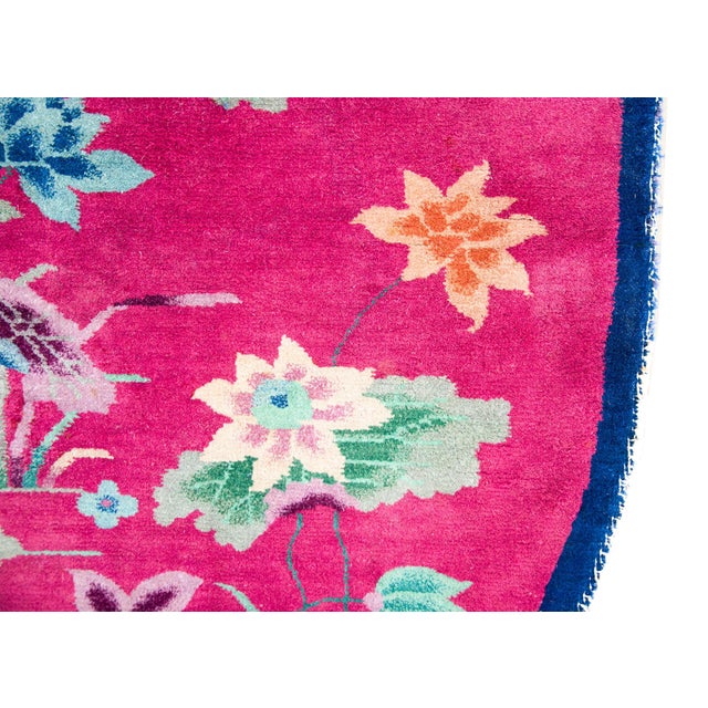 Hot Pink Early 20th Century Oval Chinese Art Deco Rug For Sale - Image 8 of 13