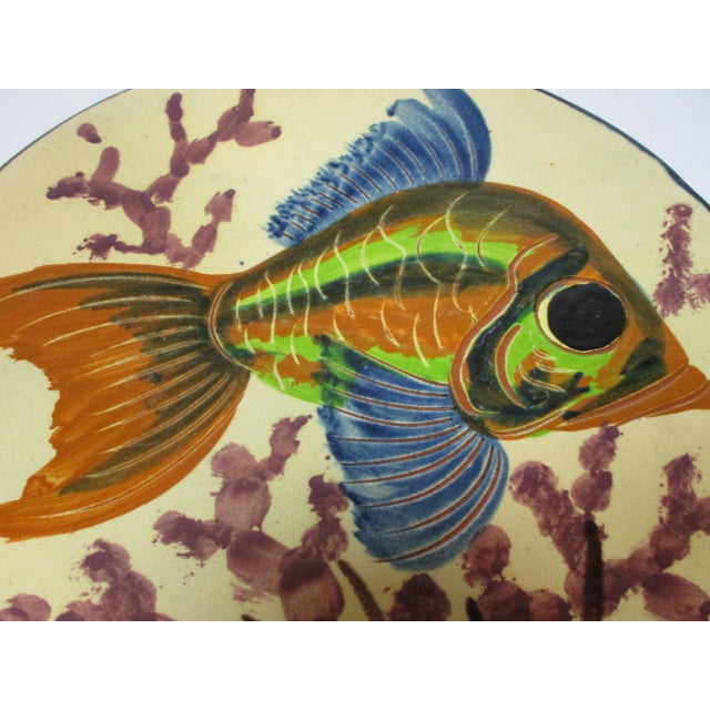 Figurative Vintage Large Hand-Painted Pottery Fish Plate For Sale - Image 3 of 9