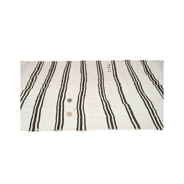 Vintage Striped Turkish Black White Hemp Kilim Rug - 6`4" X 9`1" For Sale In Los Angeles - Image 6 of 6