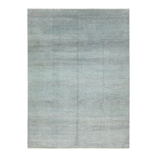 Modern Savannah Wool Rug Handmade in Light Green With Geometric Pattern For Sale