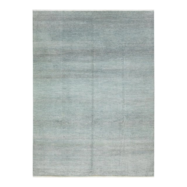 Modern Savannah Wool Rug Handmade in Light Green With Geometric Pattern For Sale