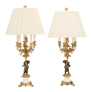 Pair of 19th Century French Bronze and Marble Lamps