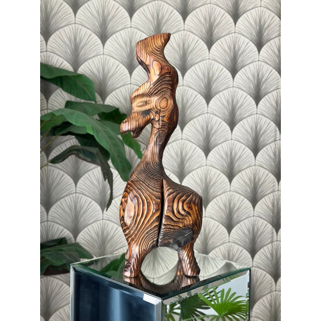 Vintage Mid-Century Modern Retro 1960s Tiki Polynesian Wood Carved Brutalist Sculpture Attributed to Witco Dimensions: 21...