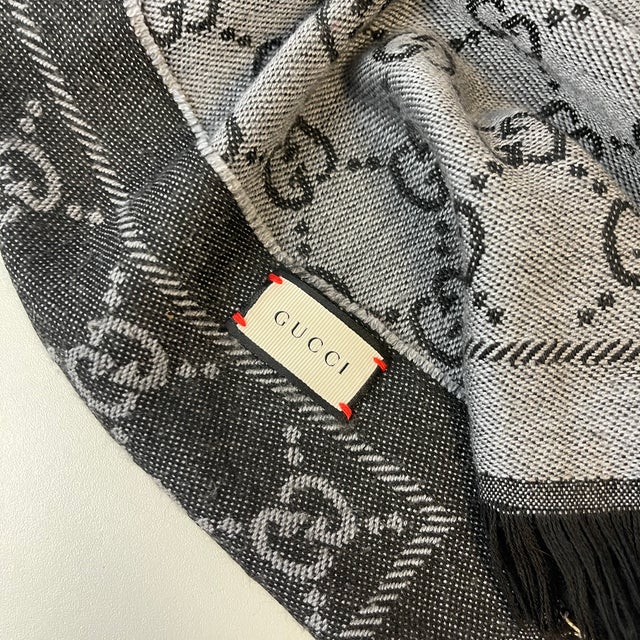 Gucci Gray Monogram Wool Reversible Scarf | Chairish