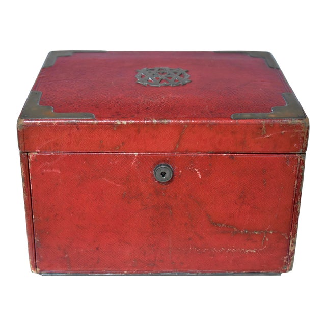 Late 19th Century Antique English Leather Jewelry Chest For Sale