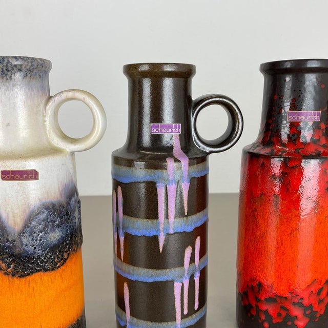 Black Vintage Fat Lava Pottery Vases by Scheurich, Germany, 1970s, Set of 4 For Sale - Image 8 of 18