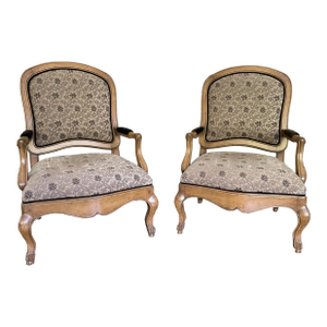 Vintage Custom French Bergère Lounge Arm Chairs—A Pair