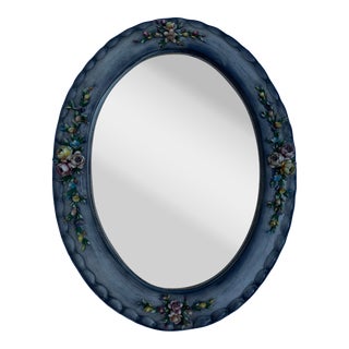 Vintage Ceramic Mirror With Vivid Floral Motif For Sale