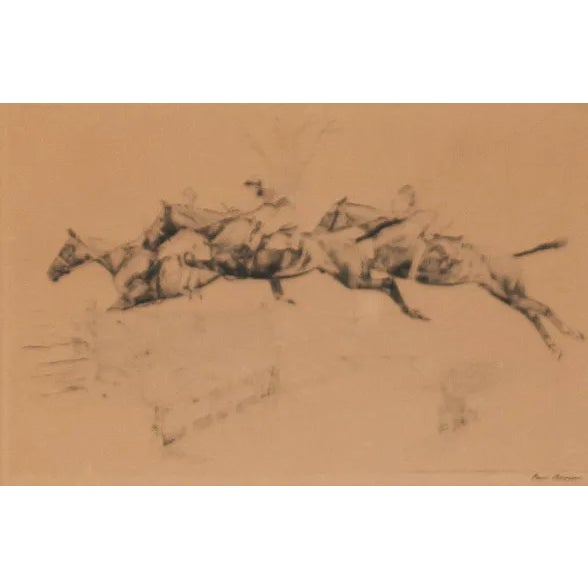 Paul Desmond Brown drypoint featuring (3) Maryland Hunt Cup steeplechasers pencil signed (LR)! Art: 11 1/2" x 7 3/4"...