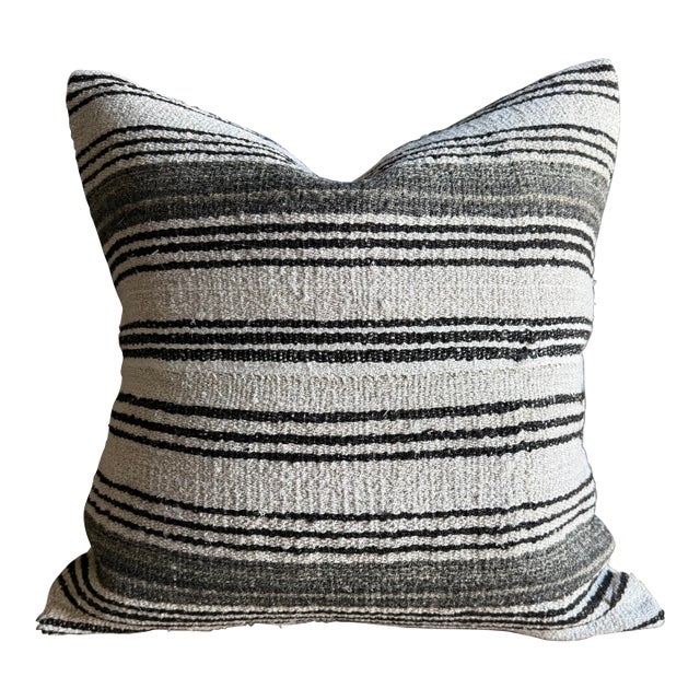 Vintage Rug Pillow Cover With Stripes For Sale