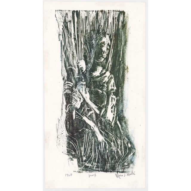 Figurative 1968 Marco Marchi Female Figure Woodblock Print For Sale - Image 3 of 4