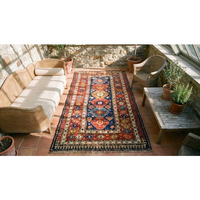Navy Blue 1930s Blue Navy Geometric Tribal Antique Persian Kurdish Rug 4'2" X 9'10" Handknotted Wool Carpet For Sale - Image 8 of 8