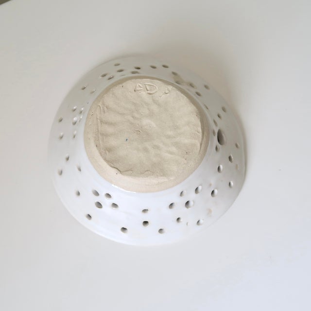 Handmade White Studio Pottery Decorative Ceramic Colander Berry Bowl For Sale - Image 12 of 12