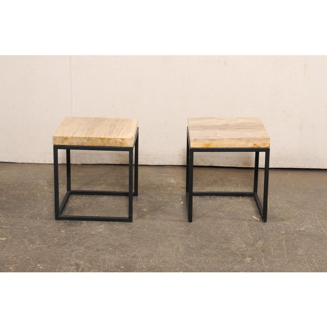 Petrified Wood Top & Iron End Tables - A Pair For Sale - Image 4 of 9