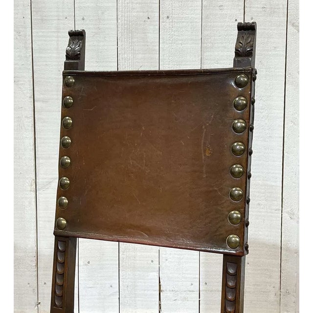 Wood High-Backed Chair in Oak and Leather, Early 20th Century For Sale - Image 7 of 14