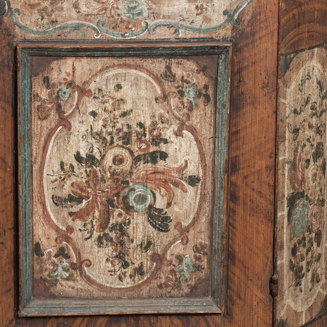 Original Hand-Painted Austrian Pine Two Door Armoire Dated 1785 For Sale - Image 15 of 18