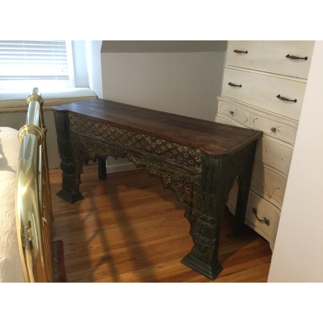 Wood Console Table With Hand Carved Designs For Sale - Image 4 of 13