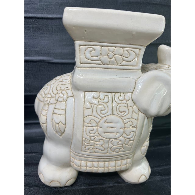 Vintage Elephant White Ceramic Glazed Stand Planter 12” Tall 5” deep and 12.5” wide White Colored Pottery Elephant Plant...