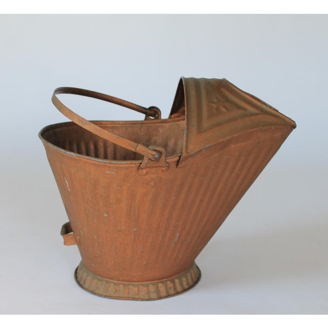 Antique Copper Tone Metal Coal Scuttle Bucket For Sale - Image 4 of 10