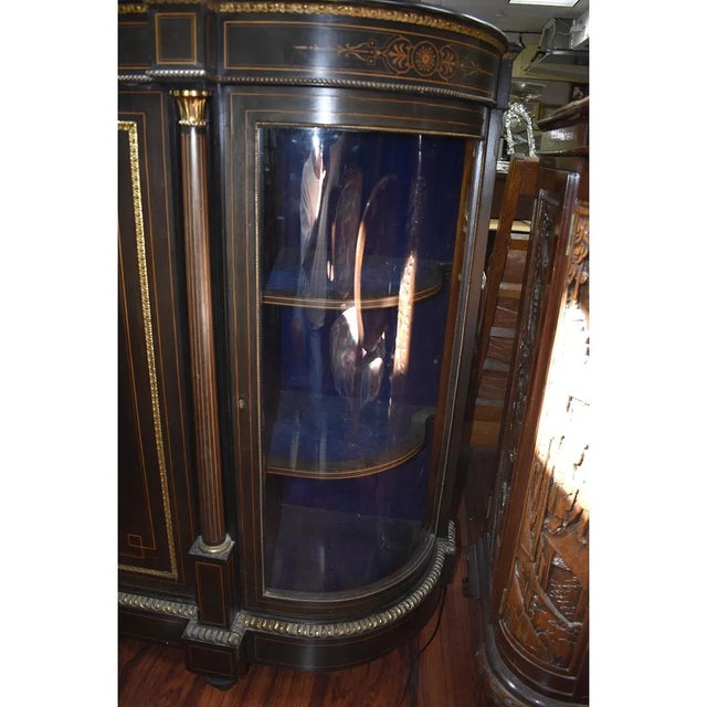 Wood Antique Victorian English Ebonised Inlaid Credenza With Wedgewood Plack For Sale - Image 7 of 7