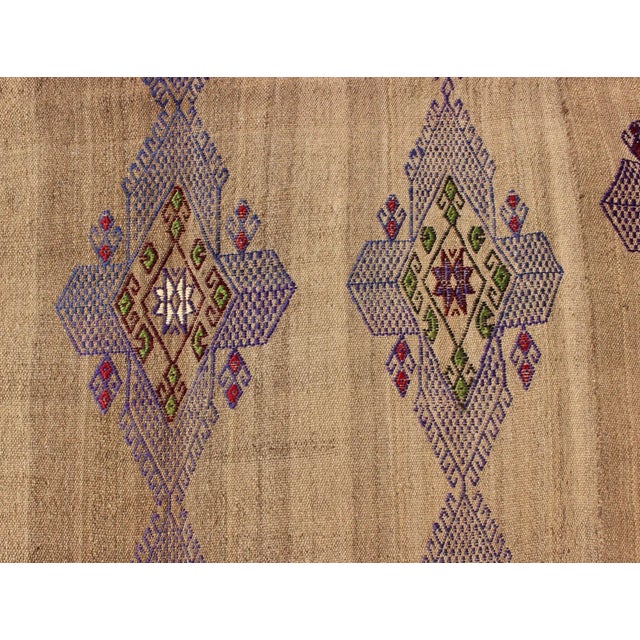 Kilim Rug With Embroidered Purple Diamonds and Star Border For Sale - Image 9 of 13