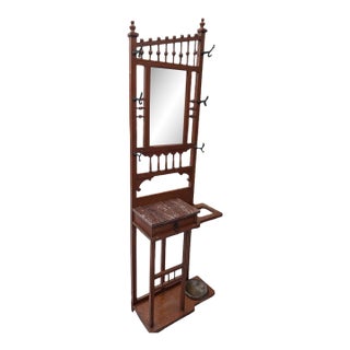19th Century Victorian Hoffmeir Furniture Hall Tree With Marble Top & Umbrella Stand For Sale