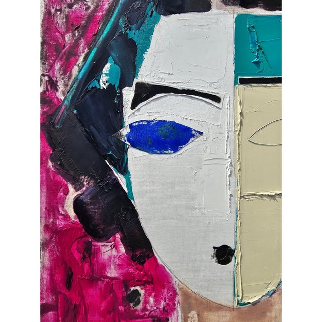 Mid-Century Modern Original Oil Painting 'Portrait of a Woman' by Diane Grant, Unframed For Sale - Image 3 of 11