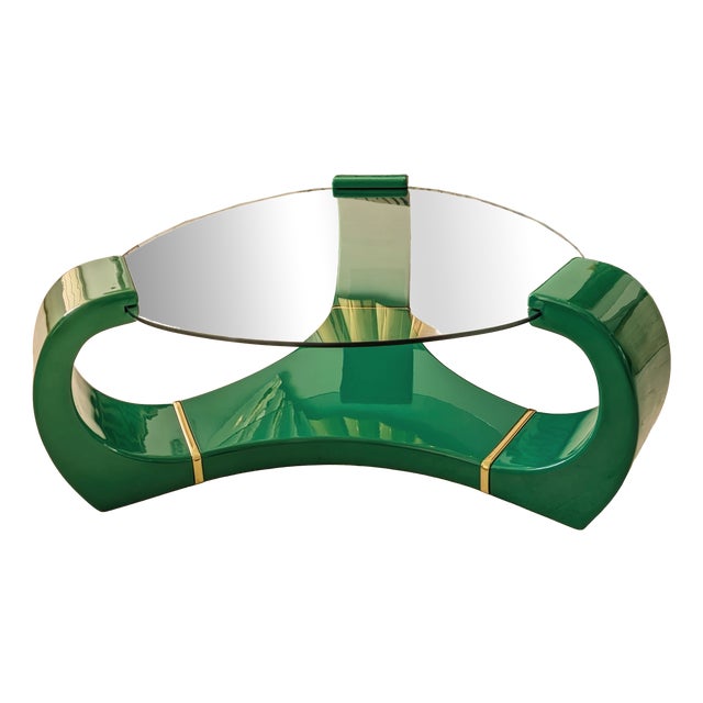 Large Vintage Postmodern American Green Lacquer and Gold Coffee Table in the style of Karl Springer, 1980s For Sale