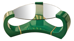 Large Vintage Postmodern American Green Lacquer and Gold Coffee Table in the style of Karl Springer, 1980s