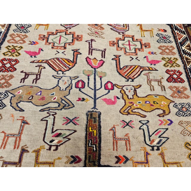 Vintage Qashqai Tribal Area Rug, Hand-Knotted Wool, Animal Motifs, 4x6, Tan & Brown For Sale - Image 11 of 14