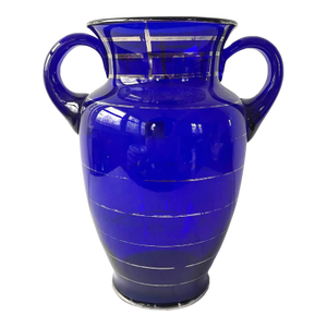 Antique Cobalt Blue Glass and Silver Urn Vase