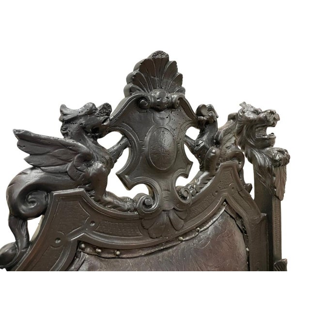 Antique Gothic Revival Carved Wood Rocking Chair Griffin Lion Figural Rocker 54" For Sale - Image 10 of 17
