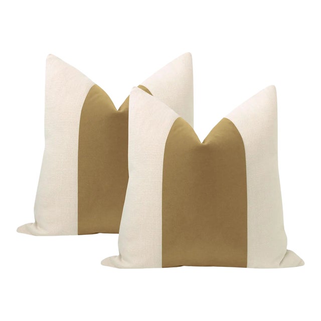 20" Camel Mohair Panel + Linen Pillows - a Pair For Sale