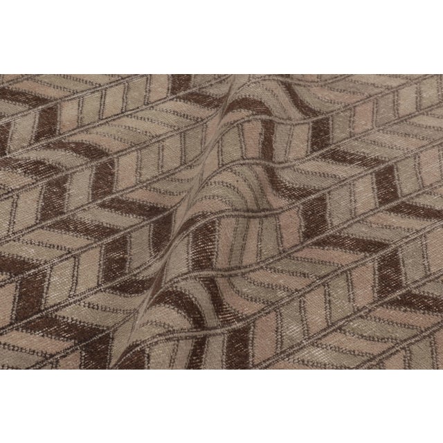 Textile Vintage Distressed Rug, Chevron Geometric Patterns in Beige-Brown - Rug & Kilim For Sale - Image 7 of 8