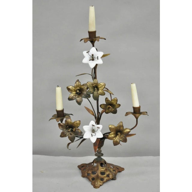 Baroque Antique French Baroque Gold Gilt Bronze Altar Church Candlestick Candelabra Pair For Sale - Image 3 of 12