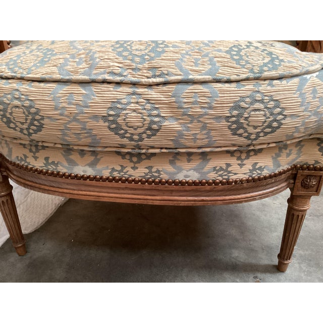 French Louis XVI Blue Bergères Arm Chairs For Sale - Image 10 of 10