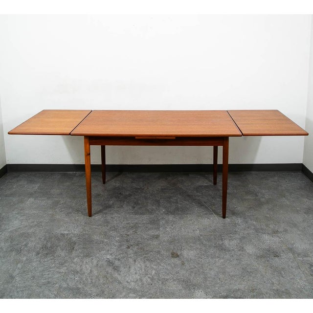 Mid Century Danish Modern Dining Table Denmark Teak Wood Extension Draw Leaf For Sale In Sacramento - Image 6 of 11