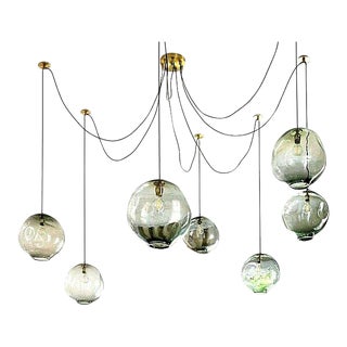 7 Pendant Hand Blown Smoked Glass Chandelier by Diospri Lighting For Sale