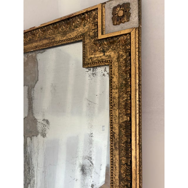 Wood Antique French Louis XVI Directoire Giltwood Mirror With Aged Mercury Glass For Sale - Image 7 of 10