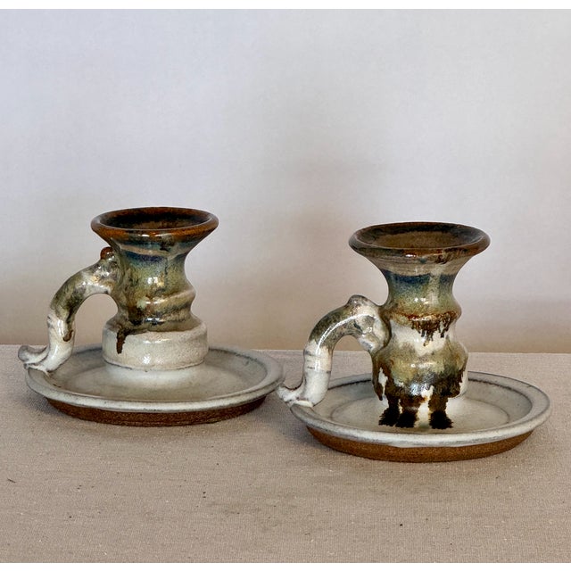Vintage Hand Thrown Candlesticks, Pair For Sale - Image 4 of 6
