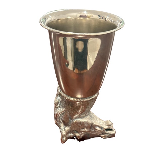 A striking vintage Gucci equestrian stirrup cup featuring a sculptural horse head with finely modeled facial features,...