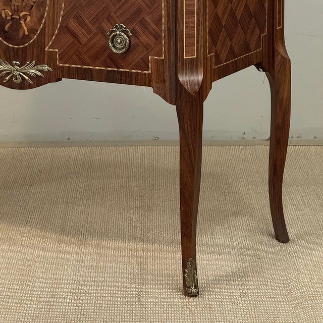 Antique French Louis XVI Style Marquetry Marble Top Commode For Sale - Image 10 of 18