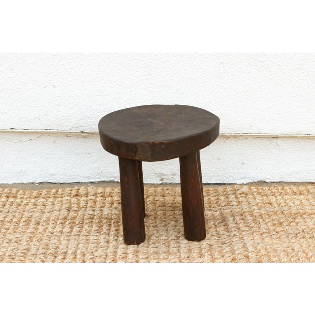 Farmhouse Earthy Hand-Hewn Wood Stool For Sale - Image 3 of 7