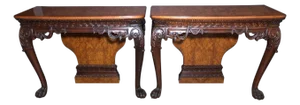 Late 19th Century Pair of 19th Century English Regency Burl And Mahogany Console Tables